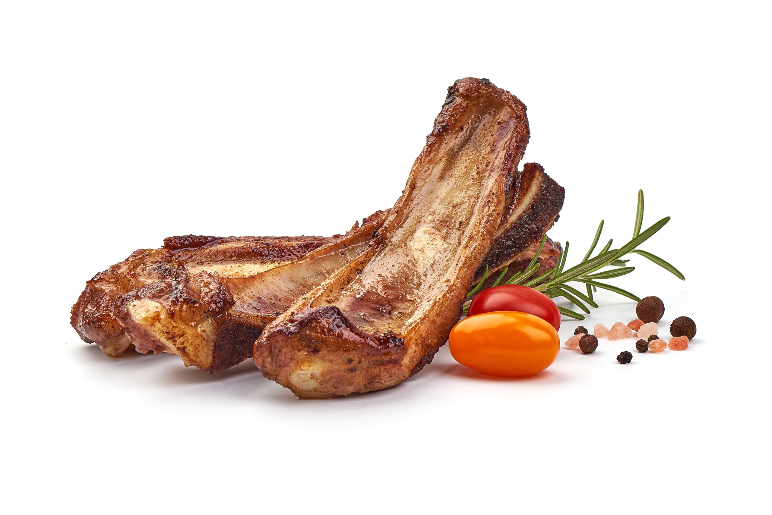 Grilled,Pork,Ribs,,Roasted,Meat,With,Rosemary,,Isolated,On,White